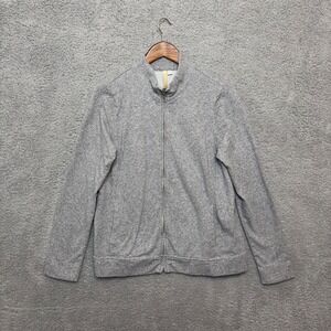 PureJill Jacket Women M Gray Marled Cotton Knit Full Zip Mock Neck Preppy Sporty